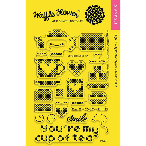 Waffle Flower Crafts Clear Stamps 4"X6", Stitched Cup Of Tea