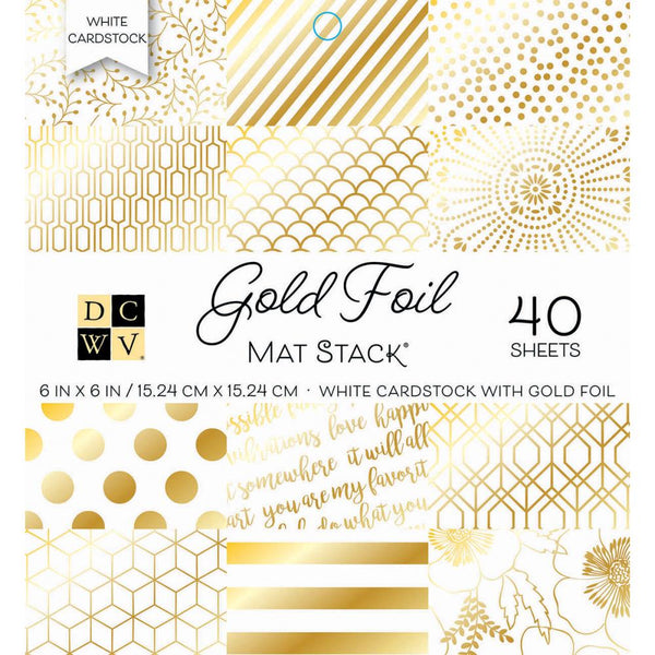 DCWV Single-Sided Cardstock Stack 6"X6" 40/Pkg, Gold Foil - White W/Gold Foil - Scrapbooking Fairies