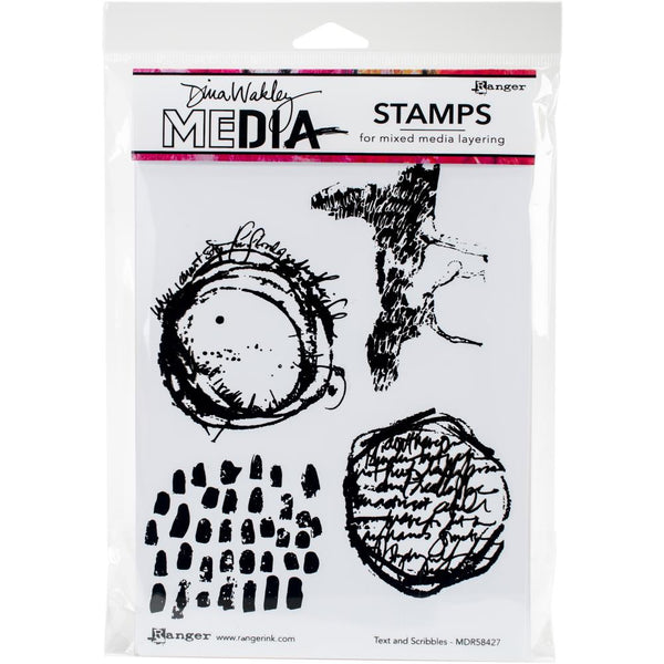 Dina Wakley Media Cling Stamps 6"X9", Text & Scribbles