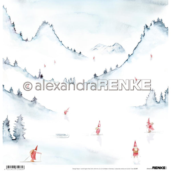 Alexandra Renke Winter Paper 12"X12", Gnomes In Mountains