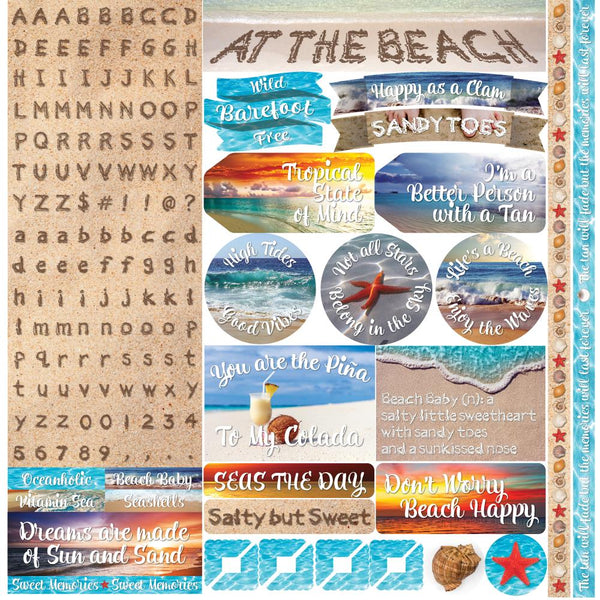 At The Beach Alpha Stickers 12"X12" - Scrapbooking Fairies