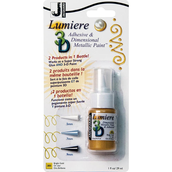 Jacquard, Lumiere 3D Adhesive & Dimensional Metallic Paint with Tips, 1oz, Bright Gold