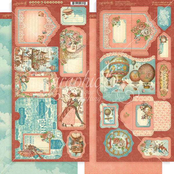 Graphic 45, Imagine Cardstock Die-Cuts 6"X12" Sheets 2/Pkg, Tags & Pockets
