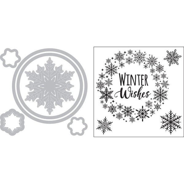 Sizzix Framelits Die & Stamp Set By Jen Long 6/Pkg, Snowflake Wreath