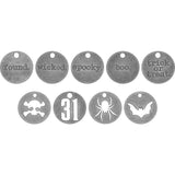 Tim Holtz, Idea-Ology Metal Typed Tokens 18/Pkg, Antique Nickel Halloween Words .75"