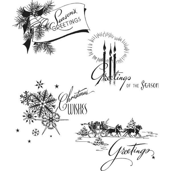 Tim Holtz Cling Stamps 7"X8.5", Holiday Greetings