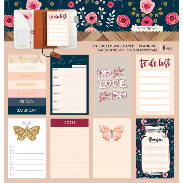 Color Crush Travel Notebook Sticker Wallpaper 8/Pkg, Love Planning