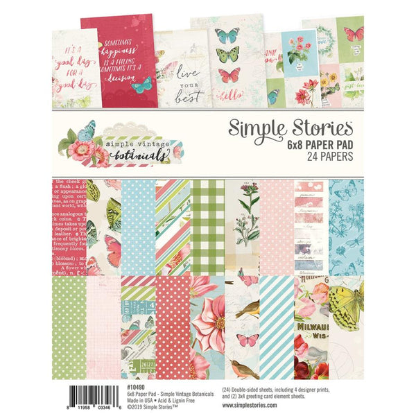 Simple Stories,  Double-Sided Paper Pad 6"X8" 24/Pkg, Simple Vintage Botanicals, 8 Designs