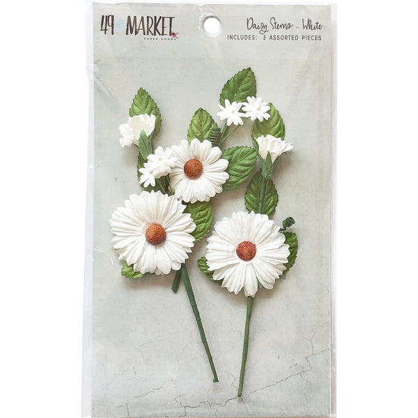 49 And Market Daisy Stems, Cornflower, 3/Pkg, White