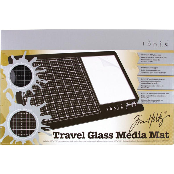Tim Holtz, Travel Glass Media Mat, 10.25"X15.5", Black with Protective Carry Sleeve (for Right-Handed) (2633EUS)