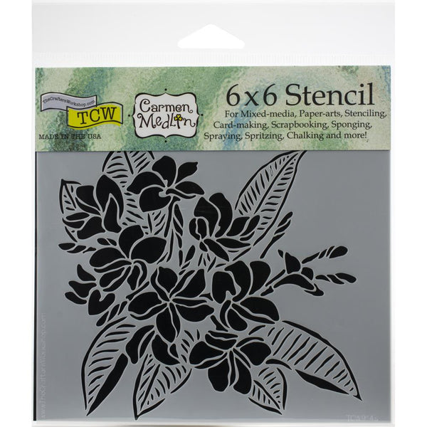 Crafter's Workshop, Stencil, 6"X6", Designed by Carmen Medlin, Plumeria