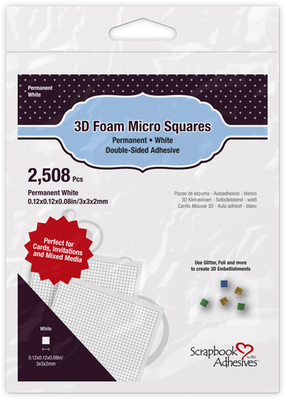 3L Scrapbook Adhesives 3D Foam Micro Squares 2508/Pkg, Permanent, White, .12"X.12"