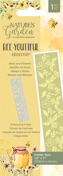 Crafter's Companion, Nature's Garden Embossing Folder, Bee-Youtiful- Bees & Flowers Border