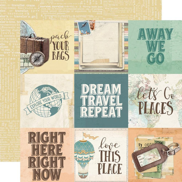 Simple Vintage Traveler Double-Sided Cardstock 12"X12", 4"X6" Elements