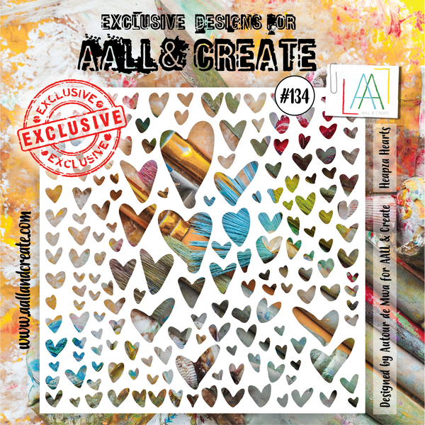 AALL & Create, 6"x6" Stencil, #134, Heapza Hearts, Designed by Autour de MWA (Reserved for KK)