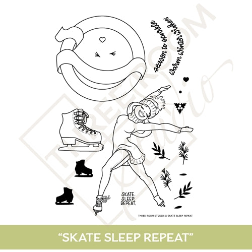 Three Room Studio, "Skate, Sleep, Repeat" Clear Stamp Set