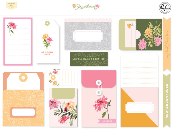 PinkFresh Journaling Bits 14/Pkg, Chrysanthemum