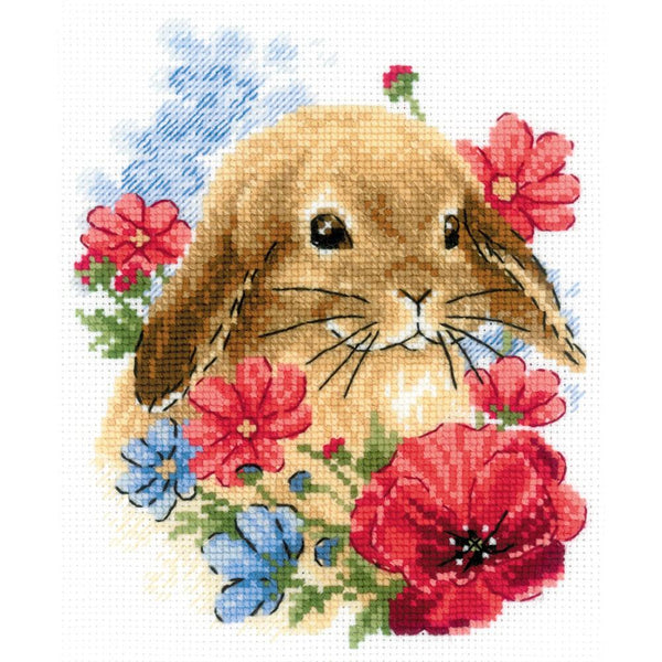 RIOLIS Counted Cross Stitch Kit 6"X7", Bunny In Flowers (14 Count)