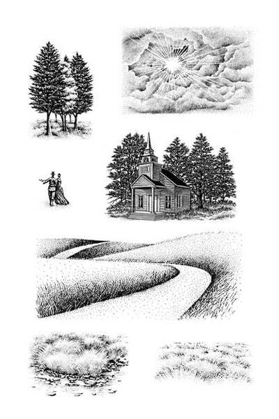 Stampscapes, Nature Sheet 10, Cling Mounted Stamps, Country Chapel Small Set