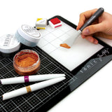 Tim Holtz, Travel Glass Media Mat, 10.25"X15.5", Black with Protective Carry Sleeve (for Right-Handed) (2633EUS)