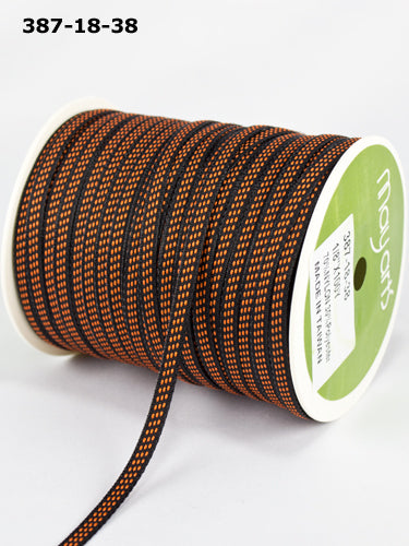 1/8 inch Solid /Center Stitches Ribbon, Black/Orange - Scrapbooking Fairies