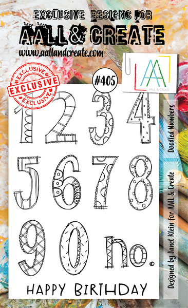 AALL & Create, Doodled Numbers, Clear Stamps, Designed by Janet Klein #405