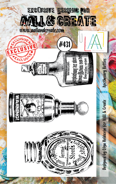 AALL & Create, #431, Apothecary Bottles, A7 Clear Stamp, Designed by Olga Heldwein