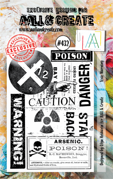 AALL & Create, #432, Toxic Warning, A7 Clear Stamp, Designed by Olga Heldwein