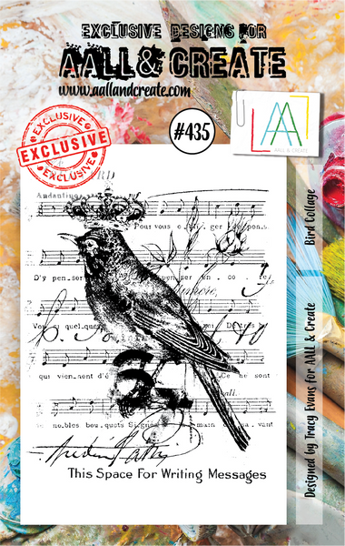 AALL & Create, #435, Bird Collage, A7 Clear Stamp, Designed by Tracy Evans
