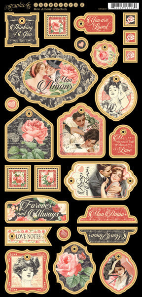 Graphic 45, Mon Amour Chipboard Die-Cuts 6"X12" Sheet Decorative, Chipboard 2