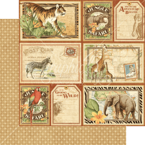 Graphic 45, Safari Adventure Collection,  Double-Sided Cardstock 12"X12", Jungle Expedition