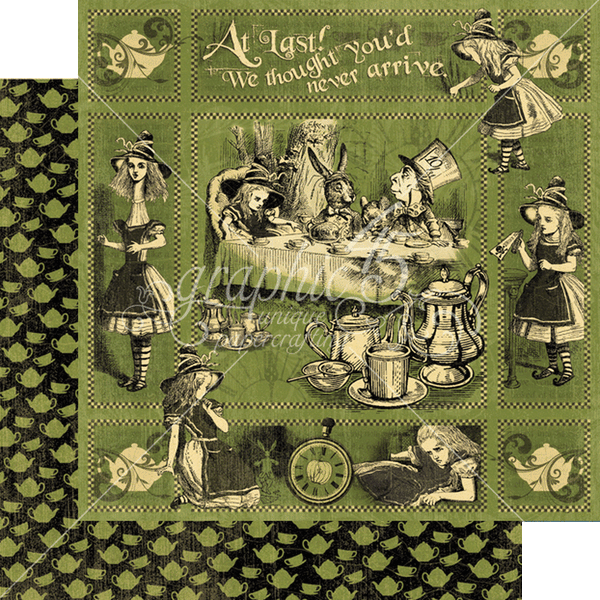 Graphic 45, Hallowe'en in Wonderland Collection, 12X12 Patterned Paper, Alice's Tea Party