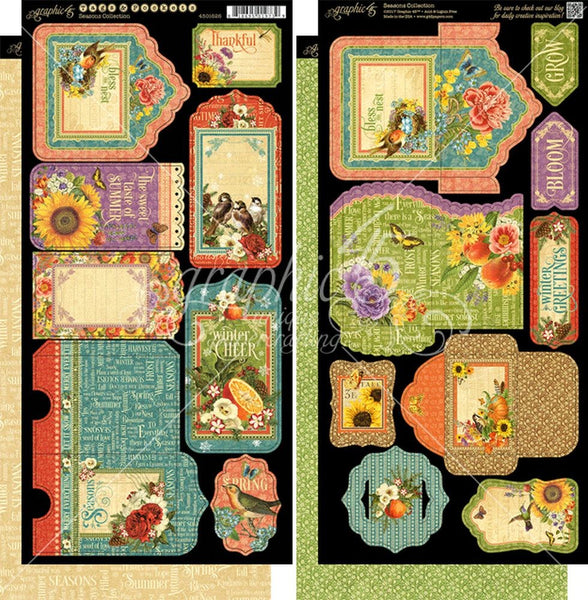Graphic 45, Seasons Collection, Cardstock Die-Cuts 6"X12" Sheets 2/Pkg, Tags & Pockets