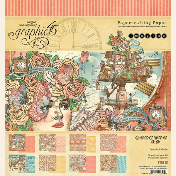 Graphic 45, Double-Sided Paper Pad 8"X8" 24/Pkg, Imagine