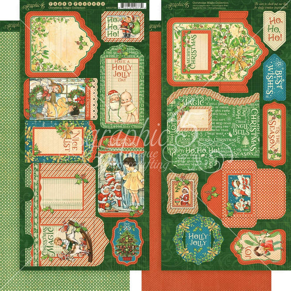 Graphic 45 Christmas Magic Collection, Cardstock Die-Cuts 6"X12" Sheet, Tags & Pockets