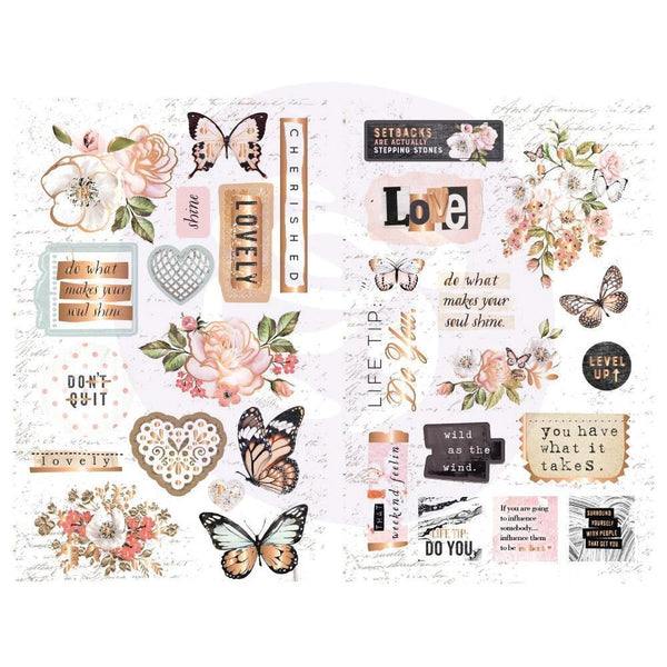 Prima Marketing, Apricot Honey Collection, Chipboard Stickers 30/Pkg Icons W/Foil Accents