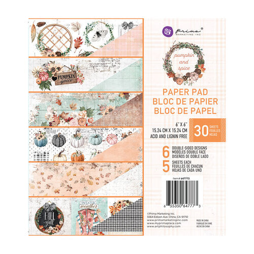 Prima Marketing, Double-Sided Paper Pad 6"X6", 30/Pkg, Pumpkin and Spice, 6 Designs/5 Each