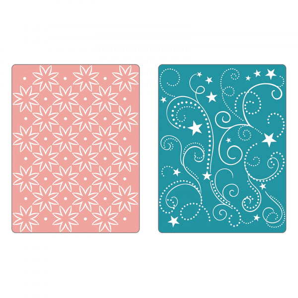 Sizzix Textured Impressions Embossing Folders 2PK by Rachael Bright - Flowers, Stars & Swirls Set (Retired)