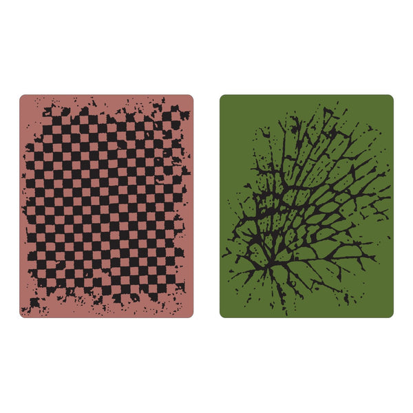 Sizzix Texture Fades Embossing Folders 2PK - Checkerboard & Cracked Set by Tim Holtz