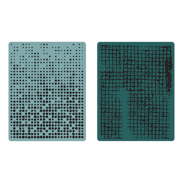 Sizzix Texture Fades Embossing Folders 2PK - Dot-Matrix & Gridlock Set by Tim Holtz