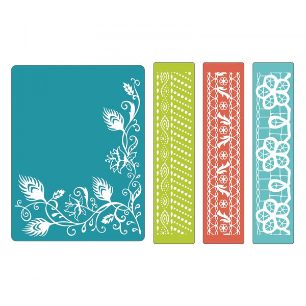 Sizzix Textured Impressions Embossing Folders 4PK - Peacock Vine Set (Retired)