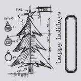 Sizzix Framelits Dies 6/Pkg W/Clear Stamps By Tim Holtz, Christmas Tree Blueprint (Retired)