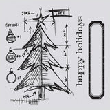 Sizzix Framelits Dies 6/Pkg W/Clear Stamps By Tim Holtz, Christmas Tree Blueprint (Retired)