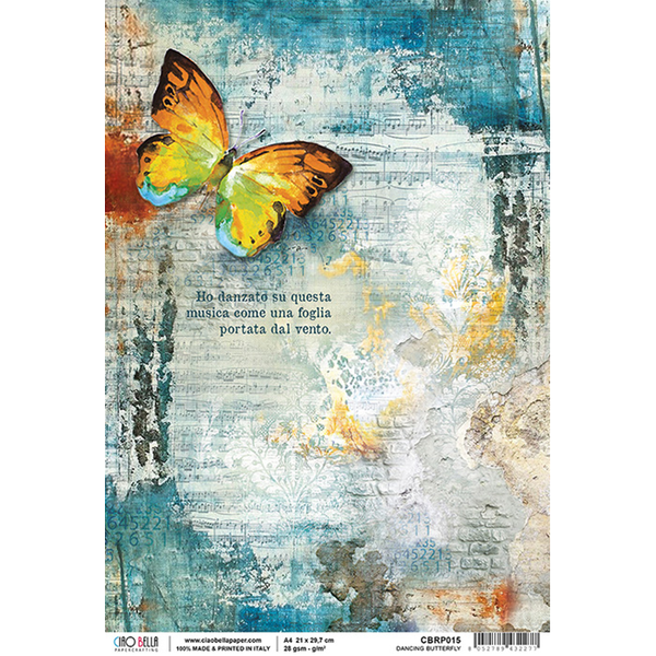 Ciao Bella Piuma Rice Paper Sheet A4, The Sound of Spring, Dancing Butterfly