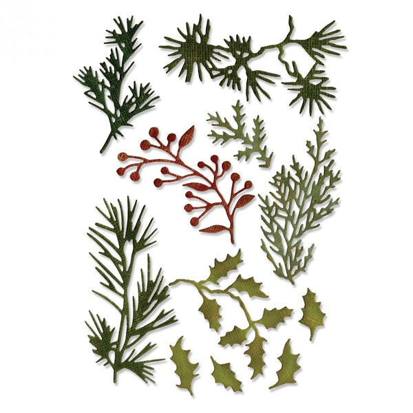 Sizzix Thinlits Dies By Tim Holtz 11/Pkg, Mini Holiday Greens (661597)
