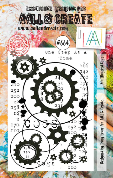 AALL & Create, A7 Clear Stamp by Tracy Evans, Multilayered Cogs, #664