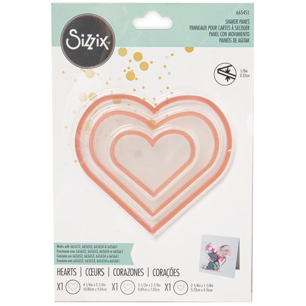 Sizzix Making Essentials Shaker Panes, Hearts 1.5"/2.5"/3.5", 3/Pkg