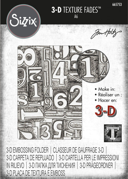 Sizzix 3D Texture Fades Embossing Folder By Tim Holtz, Numbered (#665753)