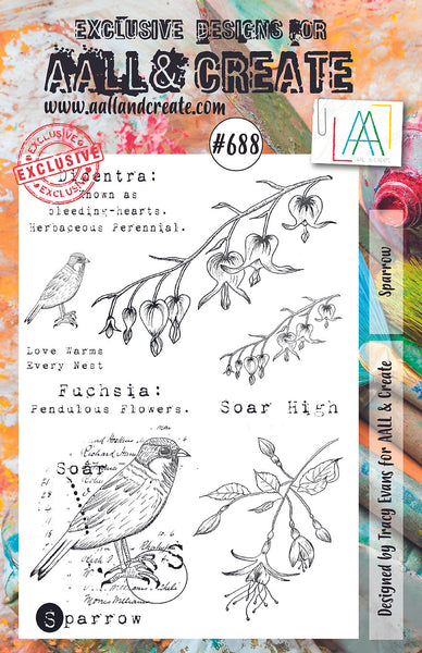 AALL & Create, #688, Sparrow, A5 Clear Stamp Set, Designed by Tracy Evans
