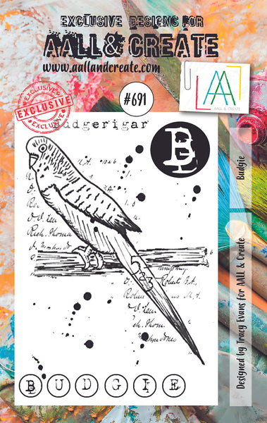 AALL & Create, #691, Budgie, A7 Clear Stamps, Designed by Janet Klein